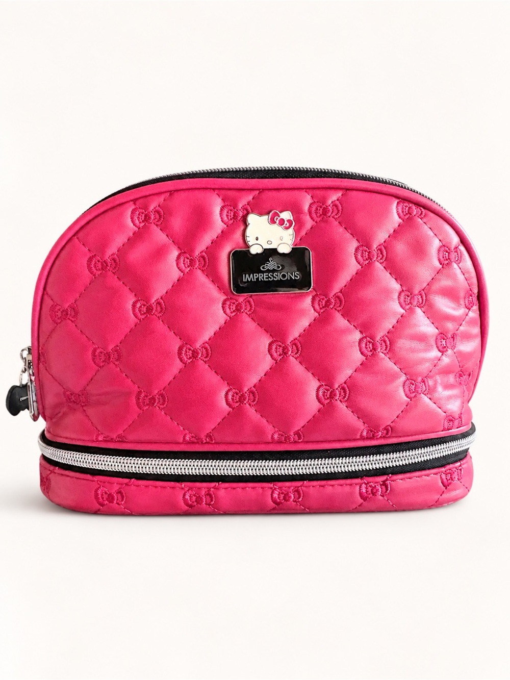 Hello Kitty Impressions Vanity Quilted Arch Makeup Bag Red Black